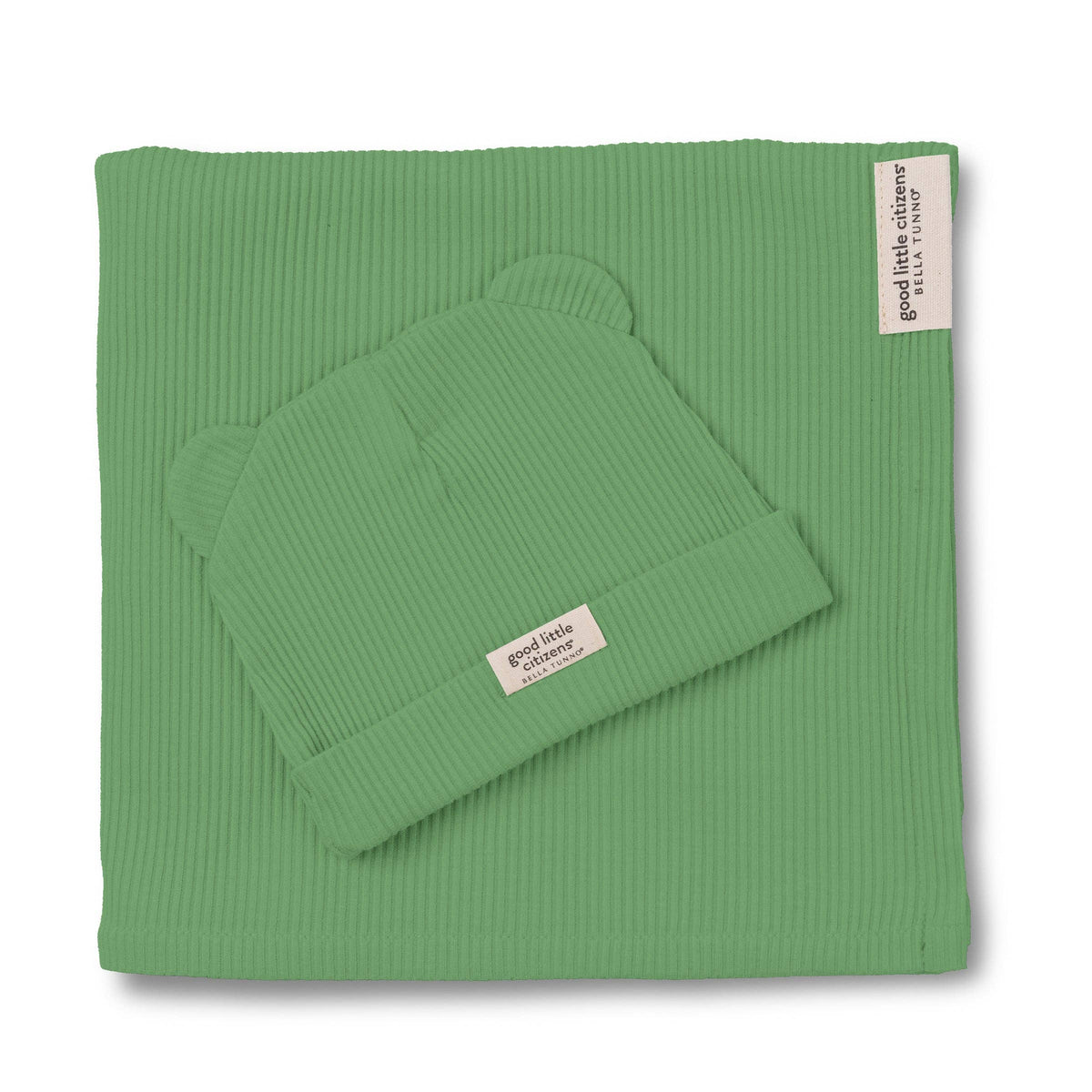Sea Foam Rib Swaddle & Beanie Set - Green
