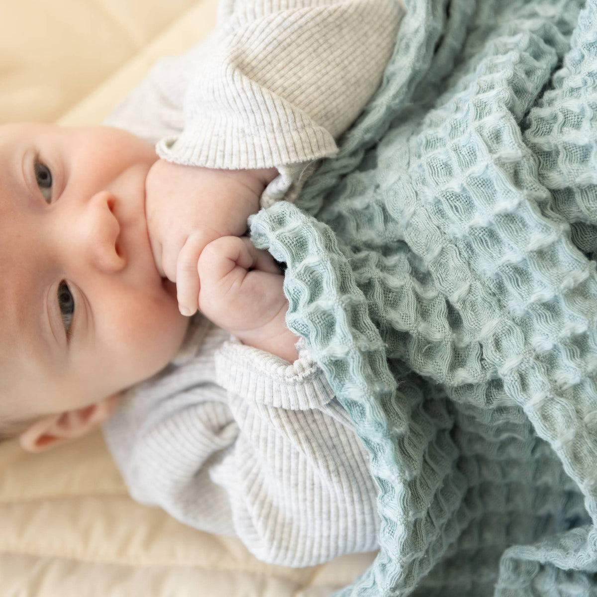 Waffle Baby Blanket Fog - Blue