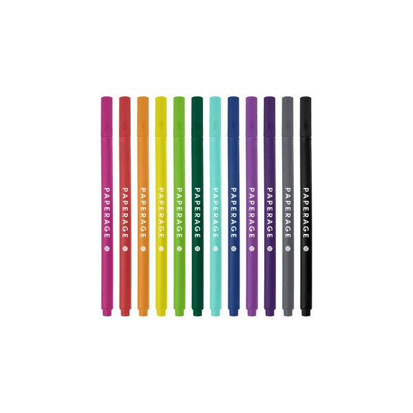12 Pack Felt Tip Fine Line Marker Pens With Case: Bright
