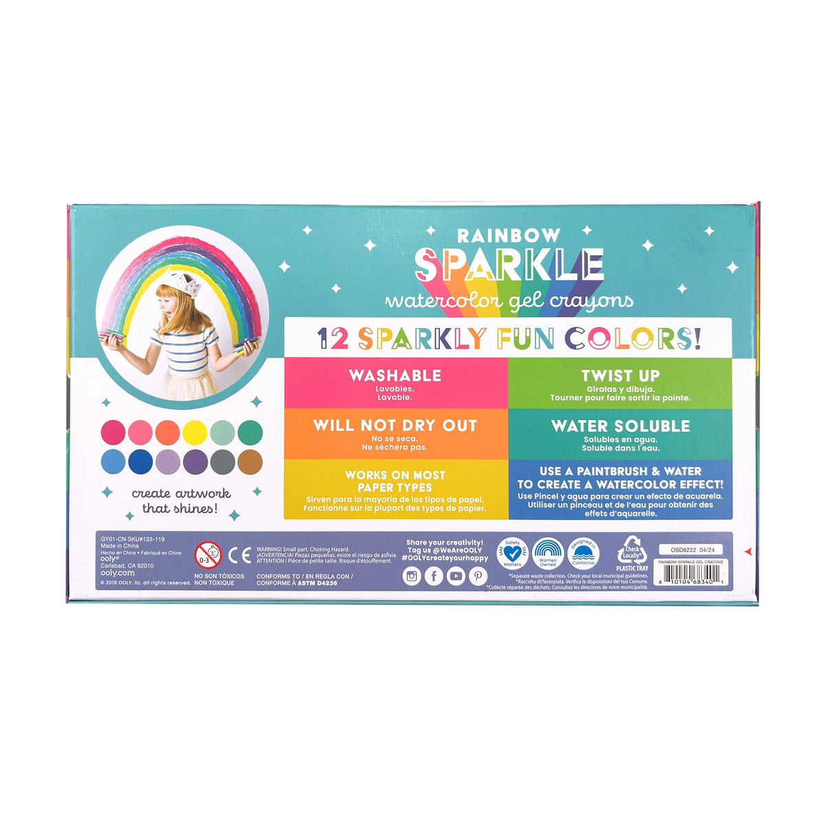 Rainbow Sparkle: Watercolor Gel Crayons (Set of 12)