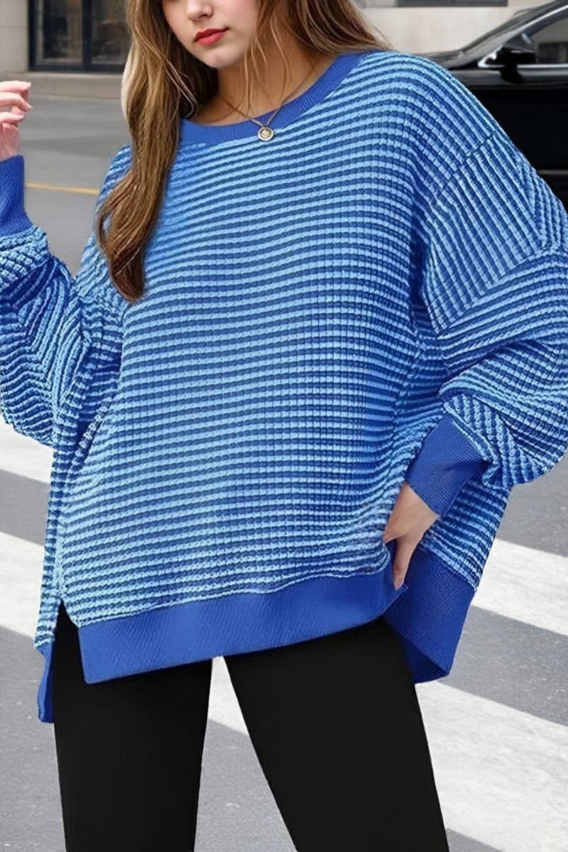 Sea Blue Striped Sweatshirt-XXL