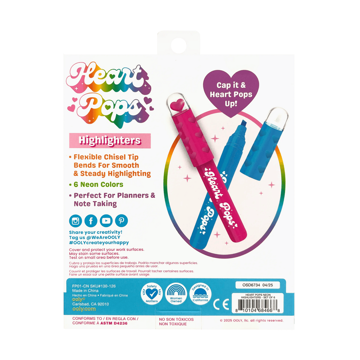 Heart Pops: Neon Highlighters (Set of 6)