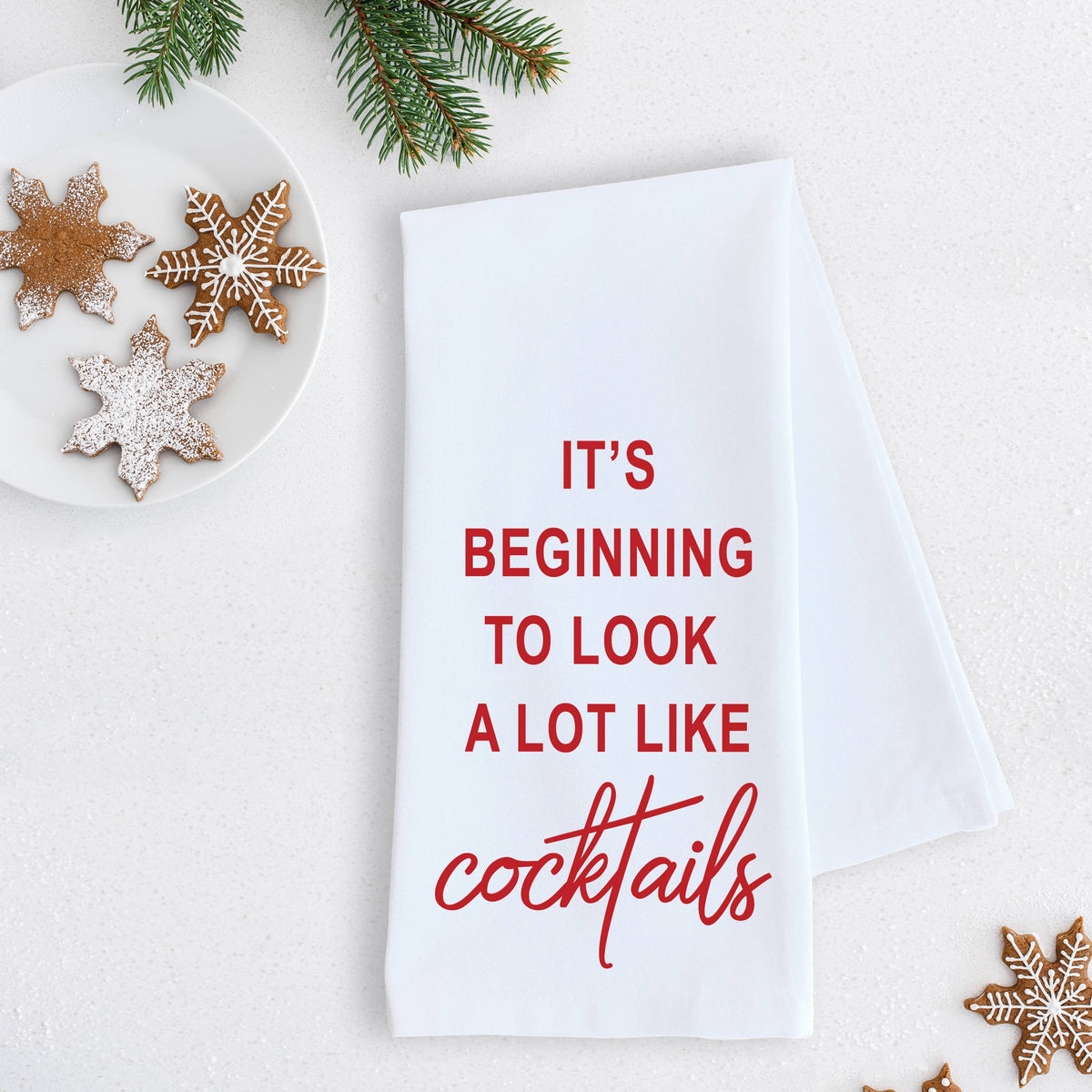 It's Beginning To Look... Cocktails - Tea Towel - Christmas - RED