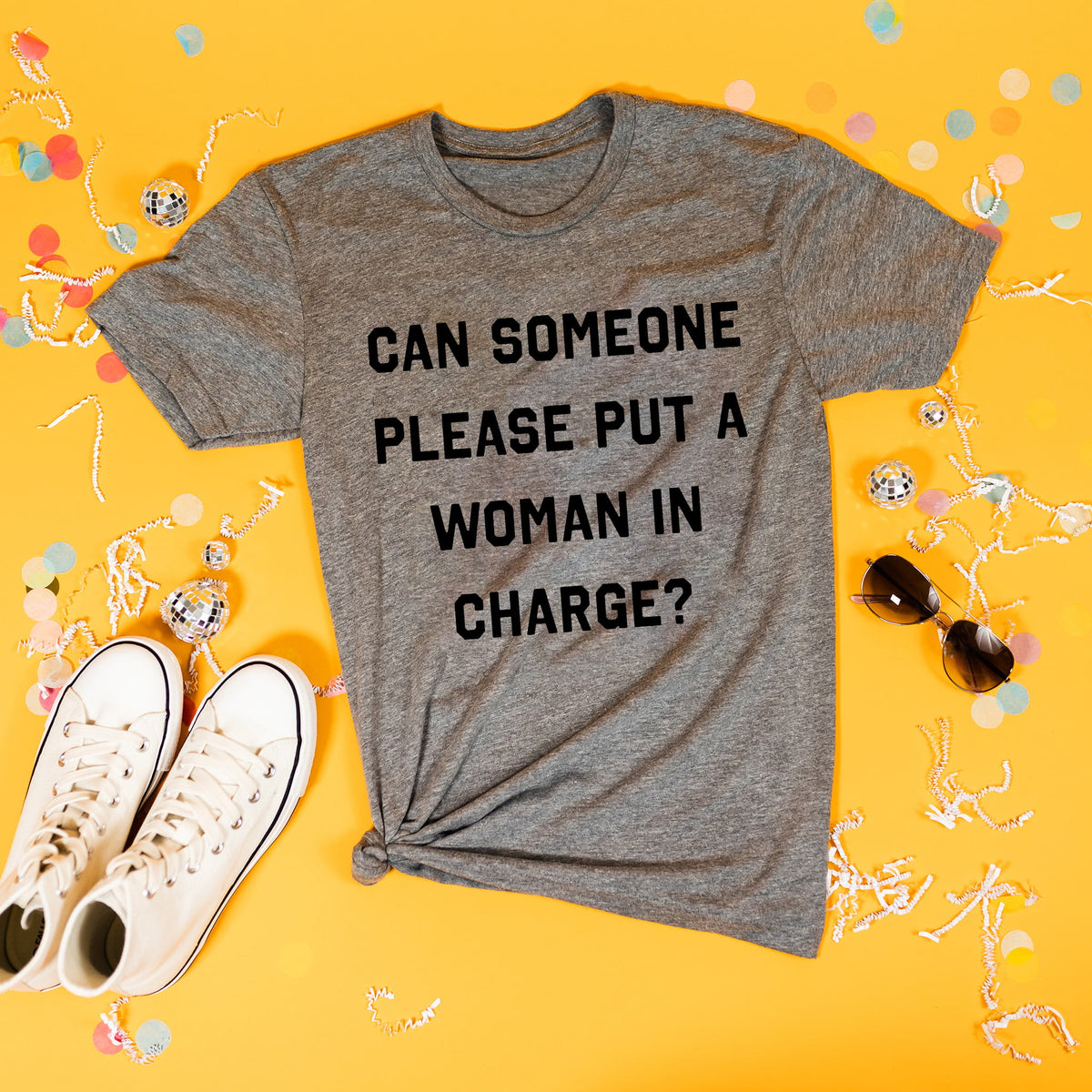 Can Someone Please Put a Woman in Charge Heather Grey T-Shirt Online