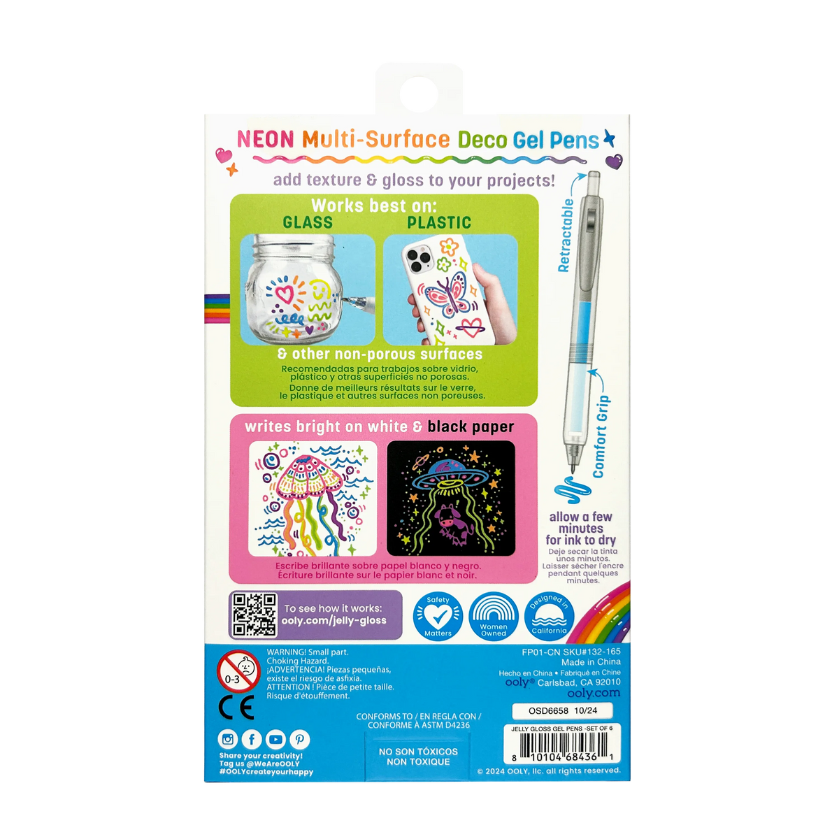 Jelly Gloss: Neon Multi-Surface Deco. Gel Pens (Set of 6)