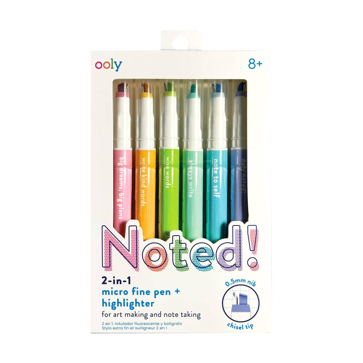 Noted!: 2-in-1 Micro Fine Tip Pen + Highlighter (Set of 6)