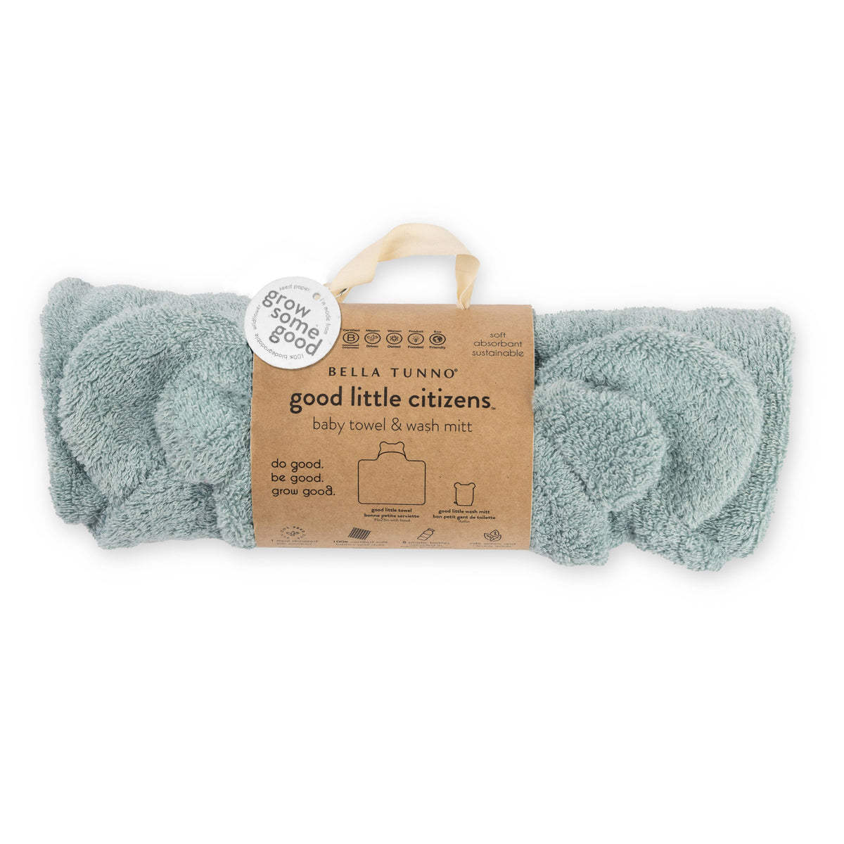 Hooded Towel + Wash Mitt Set Sea Foam - Green