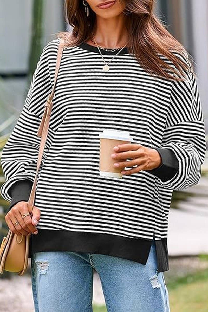 Sea Blue Striped Sweatshirt- S