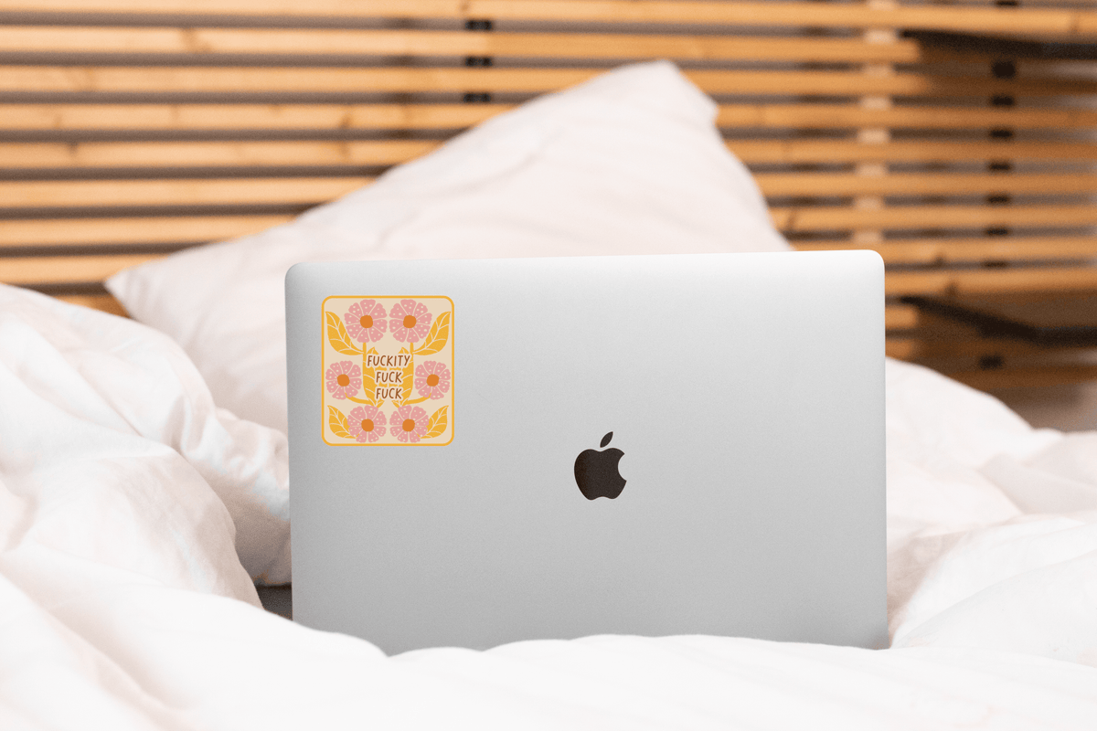 Fuckity Fuck Fuck Sticker - funny, flowers, pink, retro
