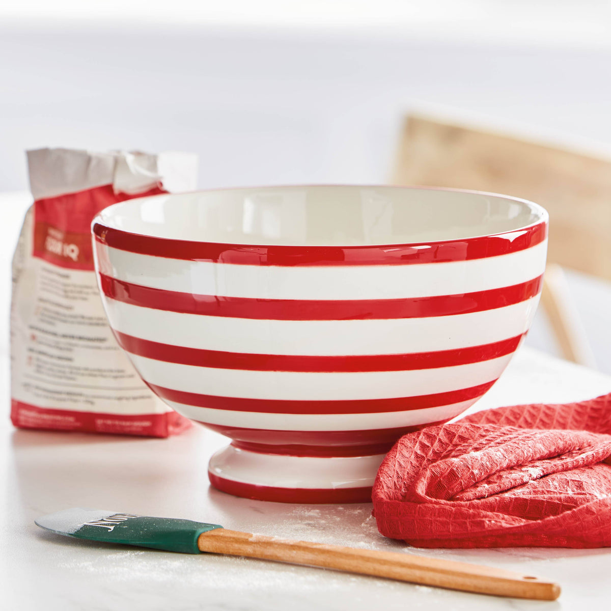 Christmas Red Stripe Pedestal Bowl
