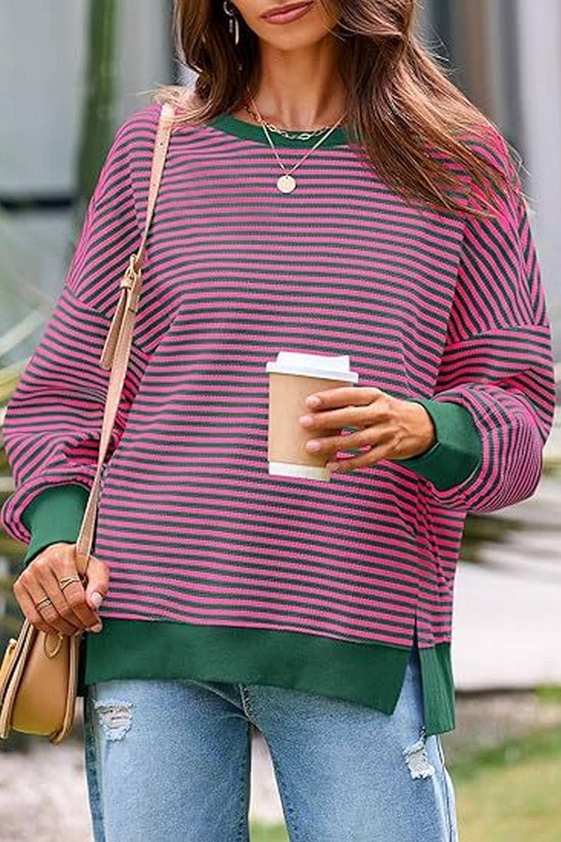 Bright Blue Striped Sweatshirt-L