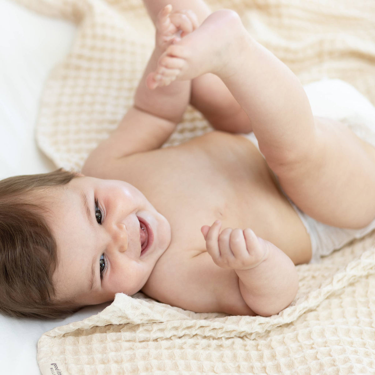 Waffle Baby Blanket Linen - Cream